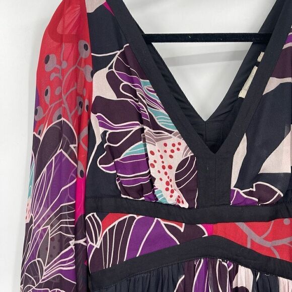 Anthropologie Let Me Be Multicolor Lined V-Neck Floral Midi Dress Size Small - Picture 5 of 13